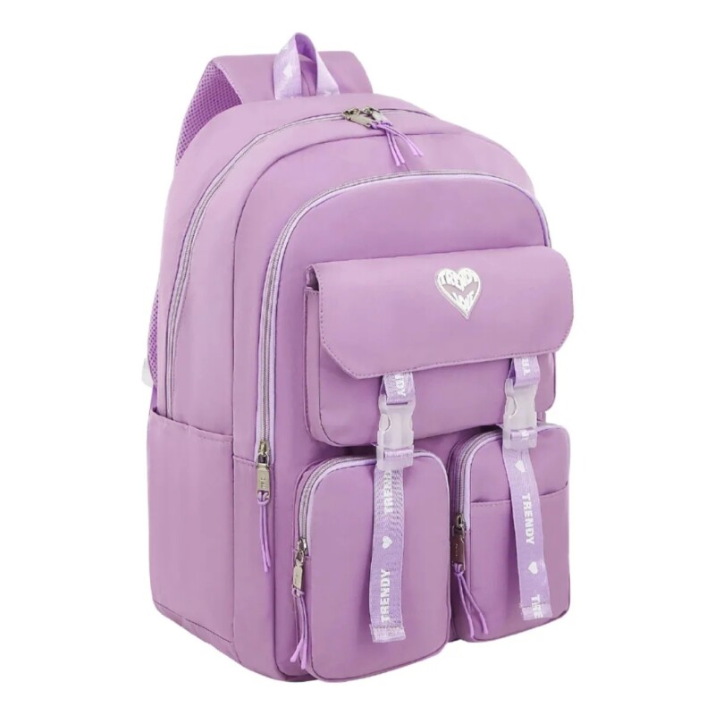 Mochila Trendy Urbana Para Mujer Liviana Con Bolsillos Uso Diario Estudio Trabajo Lila