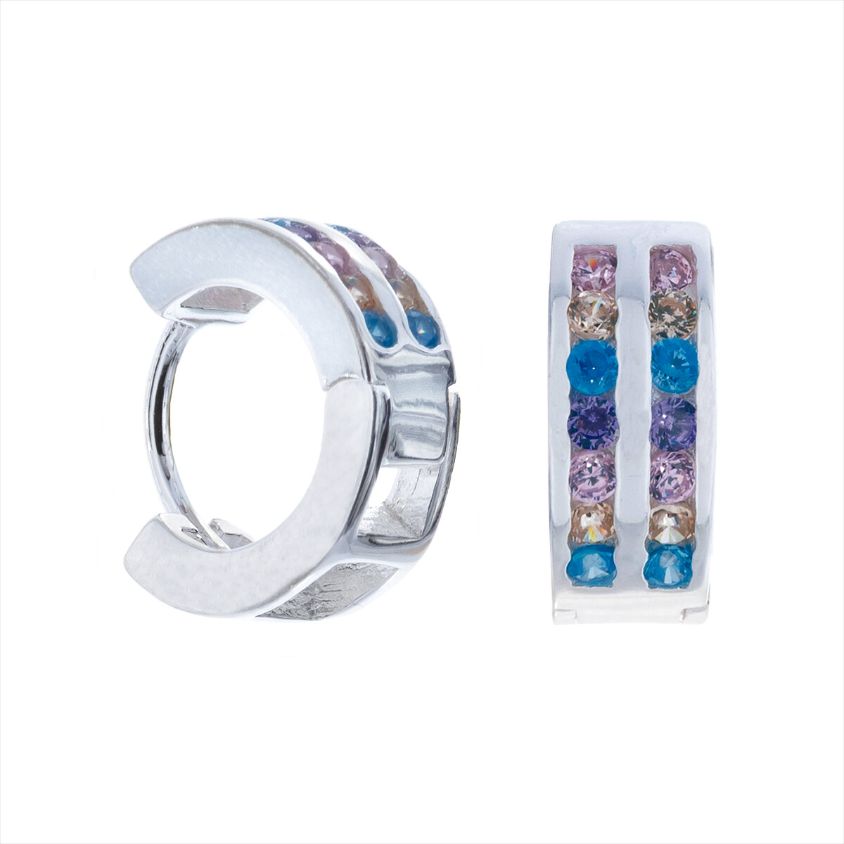 Caravanas de plata 925 con circonias de colores, modelo aro 13mm. 