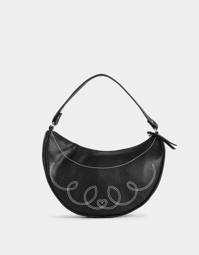 Bandoleras Boho Bandolera Con Bordado Corazón - Negro