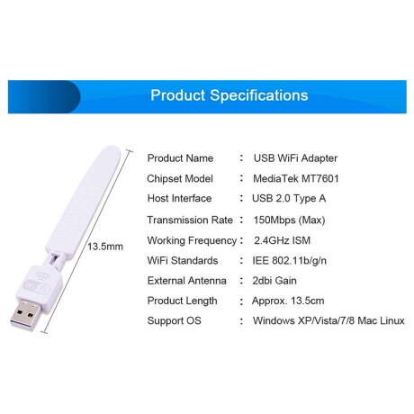 Adaptador Wifi USB Pix-link con Antena LV-UW10S 001
