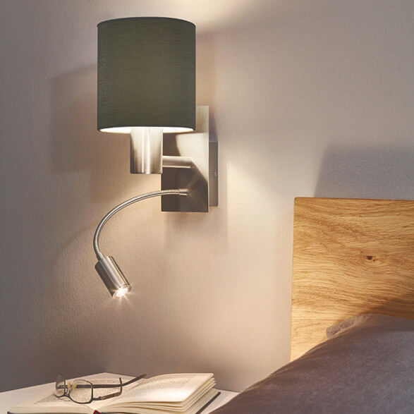 Portátil pared gris c/LED lectura Ø15 PASTERI EG3016