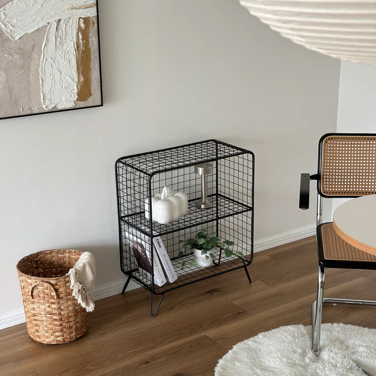 Rack enrejado dos estantes rectangular - Negro 