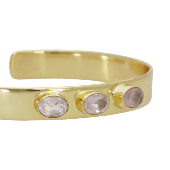 Pulsera Rigida Karvik Cuarzo Rosado Plata 925 Y Baño De Oro 0