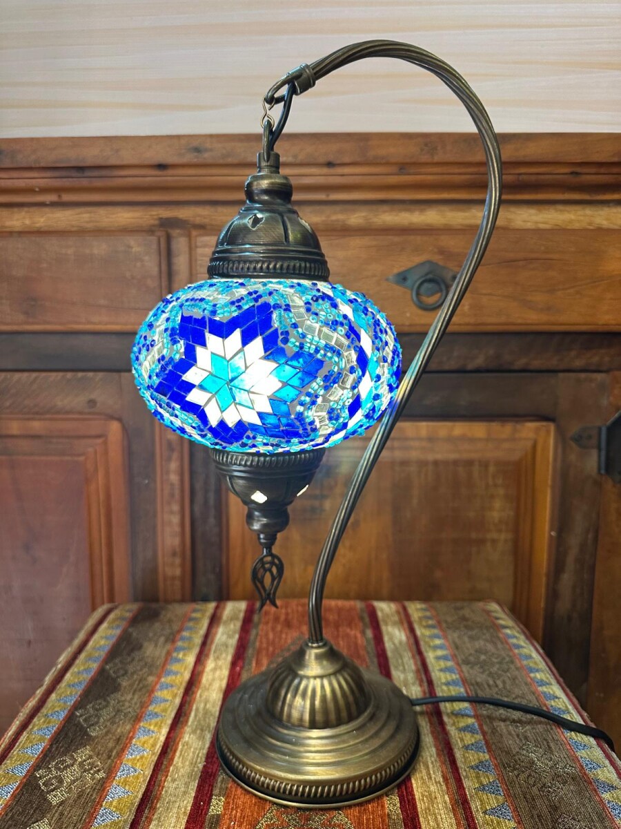 Lámpara vitraux de mesa cuello de cisne azul TM14 