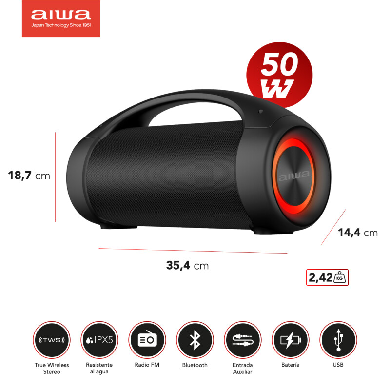 Parlante Boombox Waterproof 50W R.M.S. | TWS | AIWA | AW-S600BT Parlante Boombox Waterproof 50W R.M.S. | TWS | AIWA | AW-S600BT