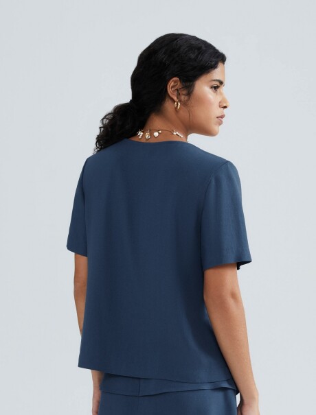 BLUSA MANGA CORTA DE LINO AZUL
