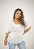 Blusa 100% lino Con strass bordado y lentejuelas Blanca