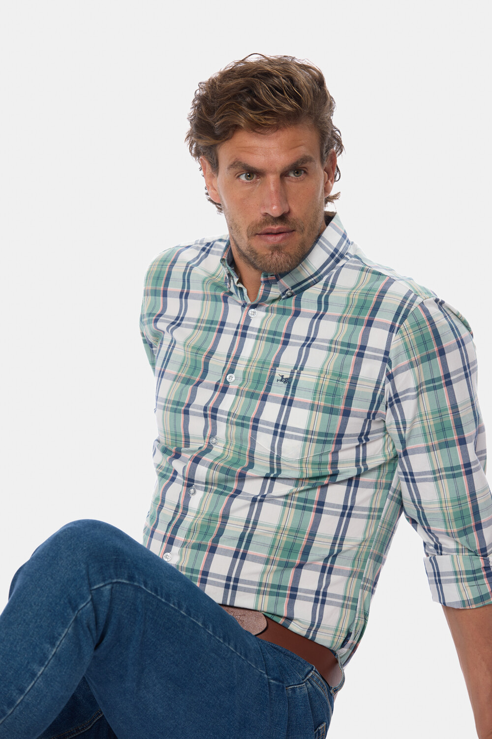 CAMISA A CUADROS Coral