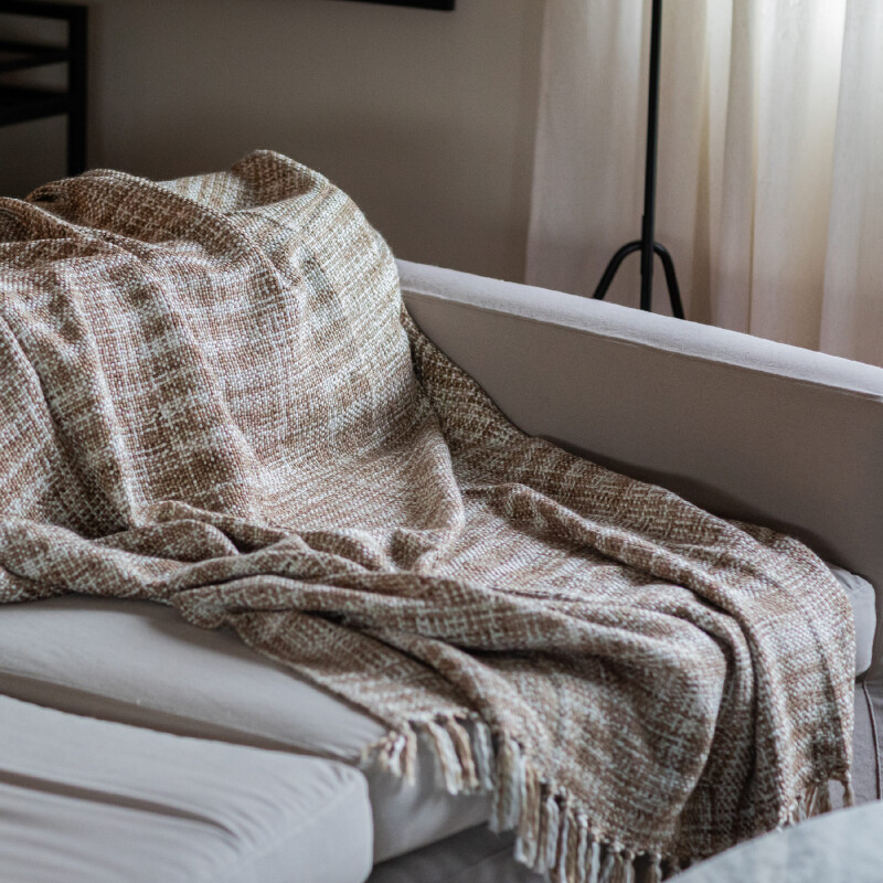 Manta para sillón y cama algodón Rústica beige 130cm