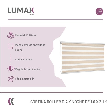 Cortina Roller Día Y Noche Lumax 1.0 X 2.1 M Gran Calidad Beige