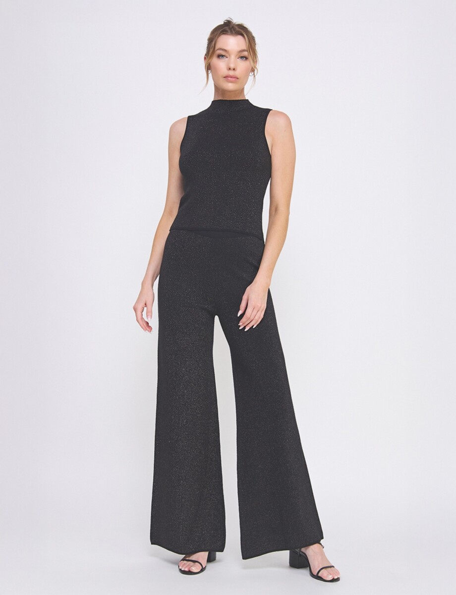 Pantalon Wide Leg Brillo - Negro 