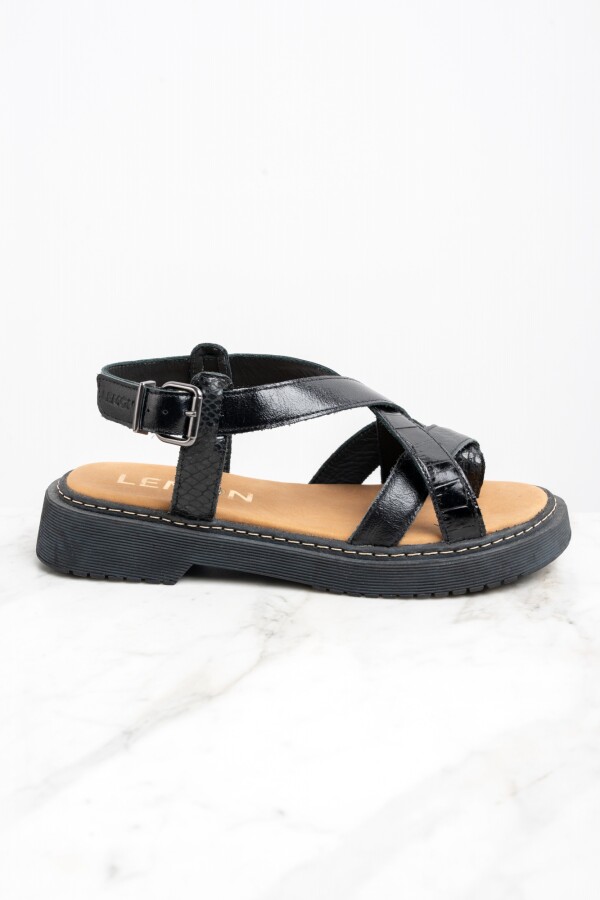 Sandalia Cuero Combinada Negro