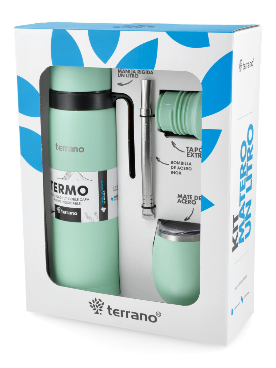 Kit Termo Manija Rígida + Mate con Tapa y bombilla - Verde Agua 