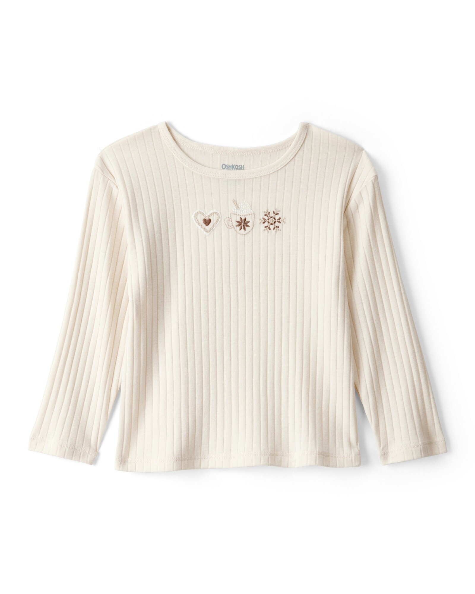 Remera de algodón acanalado, con bordados, marfil Sin color