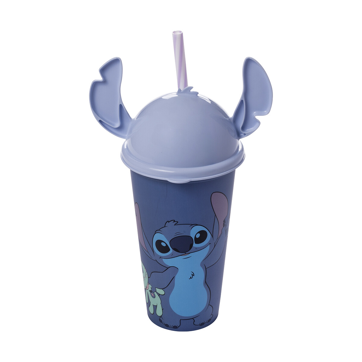 Vaso Plástico Milk Shake con Forma y Pajita Stitch 500 ml - AZUL 