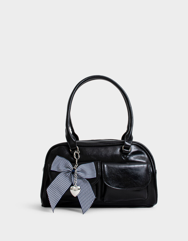 Bowling Romántico Cartera Bowling Con Charm - Negro