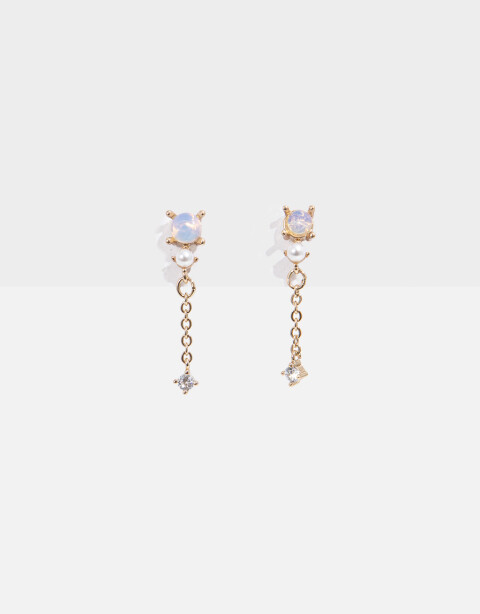 Aros Colgantes Cortos Strass Aros Con Cubic Zirconia - Dorado