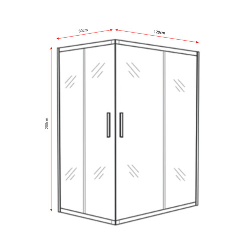 MAMPARA DE DUCHA RECTANGULAR CON VIDRIO ARENADO 120x80x200cm (NO INCLUYE PLATO DE DUCHA) 000