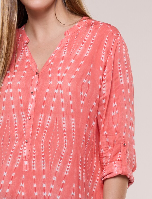 Blusa Estampada Con Escote En V Y Botones CORAL