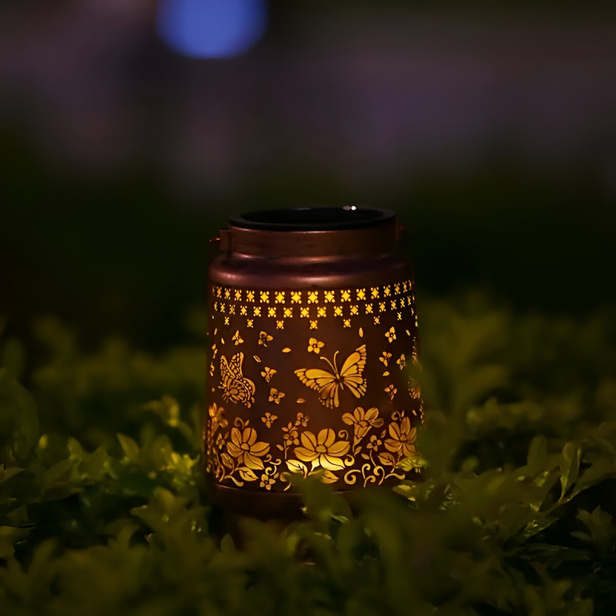 Lámpara Farol De Jardín Farol Solar Metal 8-10 Hs Autonomía - Mariposas 