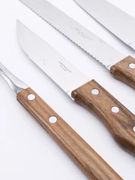 CUCHILLOS ASADOR CON TENEDOR SET X 4 MARRON