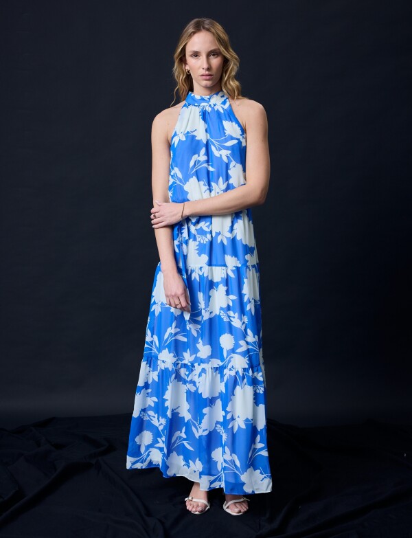 Vestido Maxi Printed AZUL/BLANCO