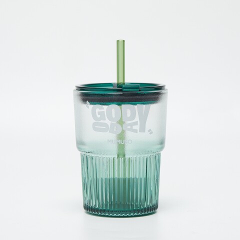 VASO DE CAFÉ DE VIDRIO CON TAPA Y SORBITO (VERDE/450 ML) VASO DE CAFÉ DE VIDRIO CON TAPA Y SORBITO (VERDE/450 ML)