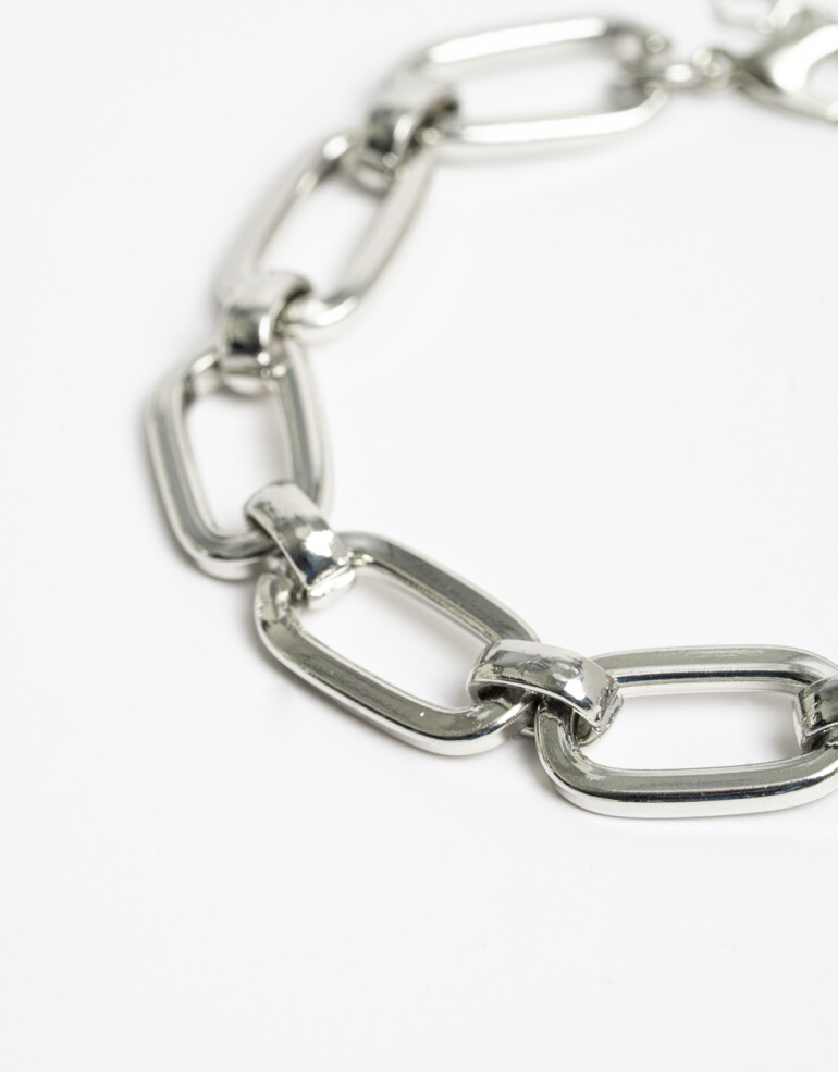Pulseras Flexibles Metal Pulsera Flexible Eslabones Plateados - Plateado Rodio
