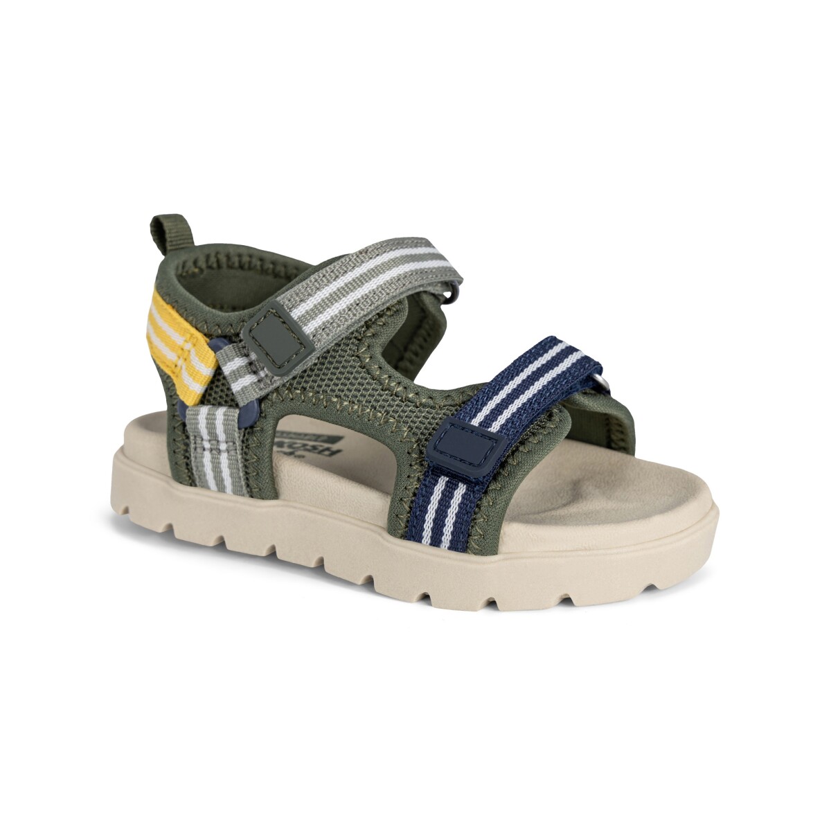 Sandalias con velcro, verdes, diseño con rayas 