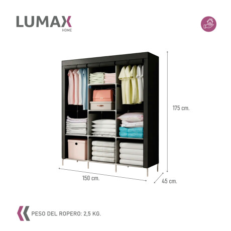 Ropero de 8 Estantes Desmontable de Caño y Tela TNT 175x45x130 Negro