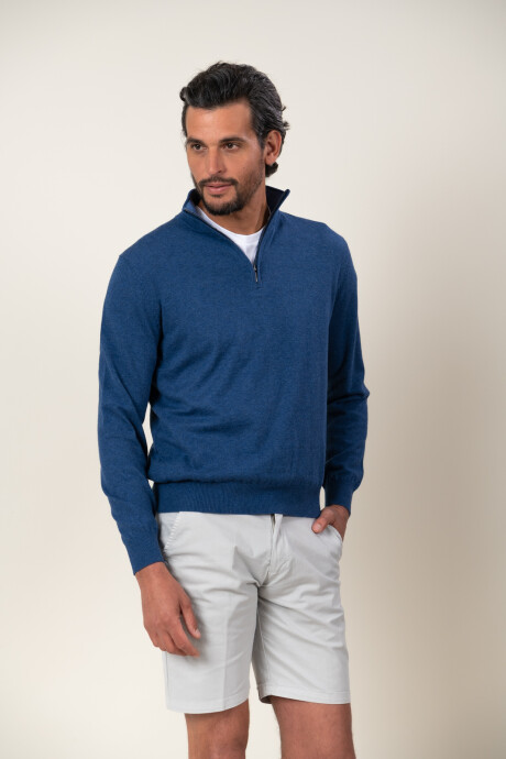 Sweater medio cierre algodón Azul