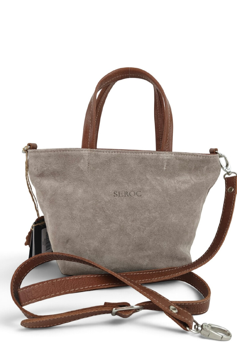 Cartera balde chica en cuero y gamuza Beige