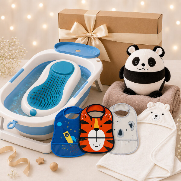 Kit Babyshower Regalo Maternal Bebé Bañito Toalla Peluche Combo varón