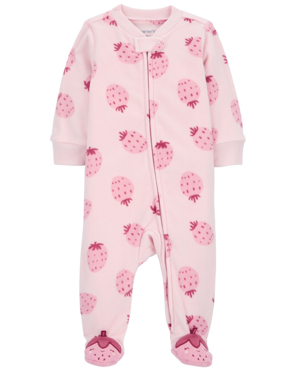 Pijama uno pieza de micropolar, con pie, diseño frutillas 