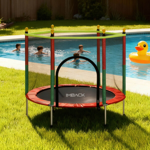 Cama Elastica de 1.40M Trampolin Saltarin con Red Proteccion y refuerzo seguridad IMBACK Color Rojo Cama Elastica de 1.40M Trampolin Saltarin con Red Proteccion y refuerzo seguridad IMBACK Color Rojo