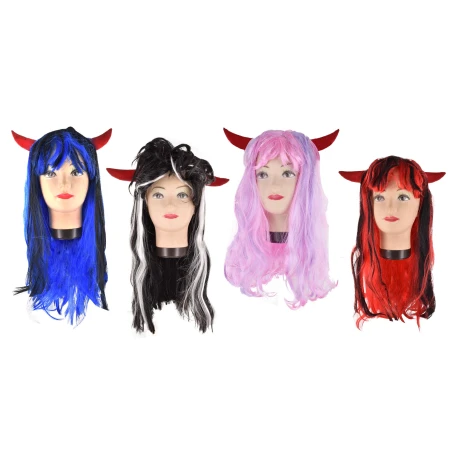 PELUCA PELO LARGO MECHITAS C/CUERNO DIABLA 16446 Q120 PELUCA PELO LARGO MECHITAS C/CUERNO DIABLA 16446 Q120