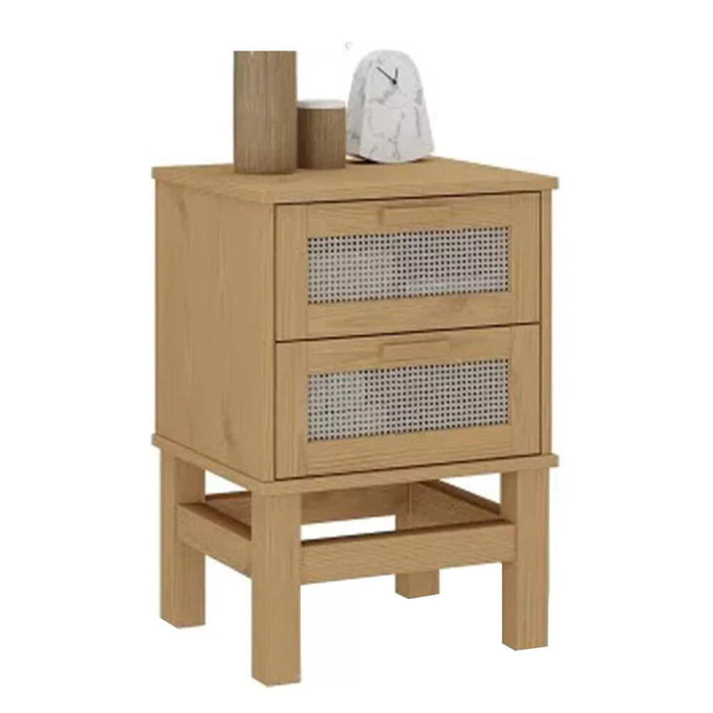 MESA DE LUZ O NOCHE 2 CAJONES MADERA MACIZA CON RATAN NATURAL MESA DE LUZ O NOCHE 2 CAJONES MADERA MACIZA CON RATAN NATURAL