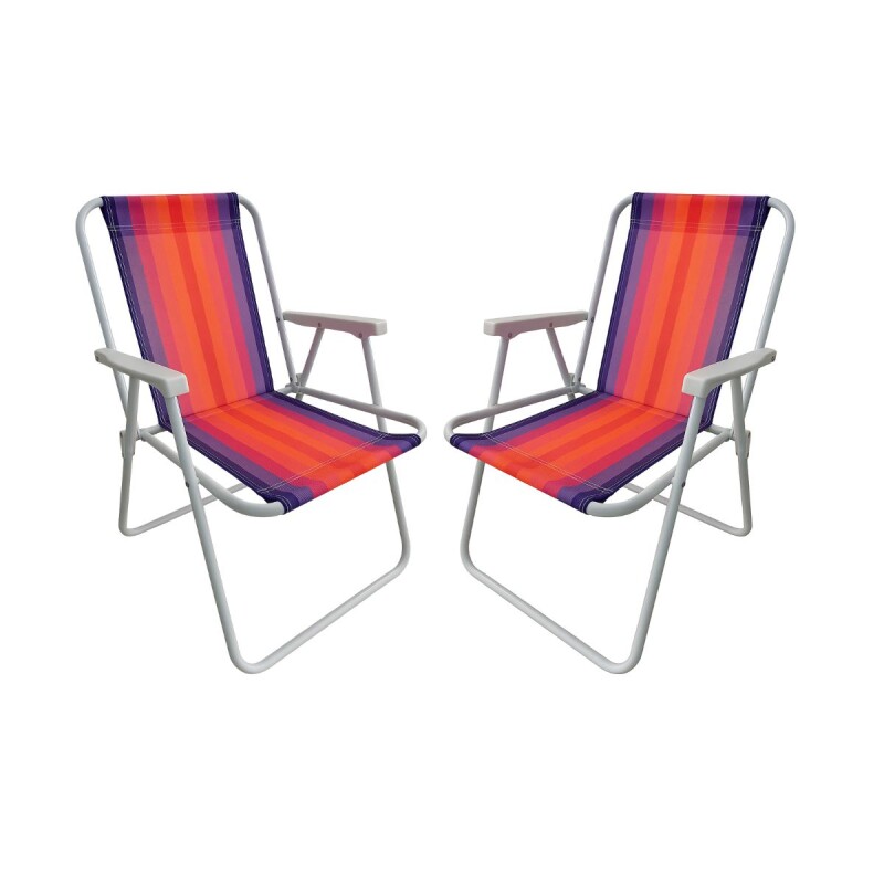 Set X 2 Sillas Altas Aluminio Clásica A Rayas VIOLETA Y NARANJA