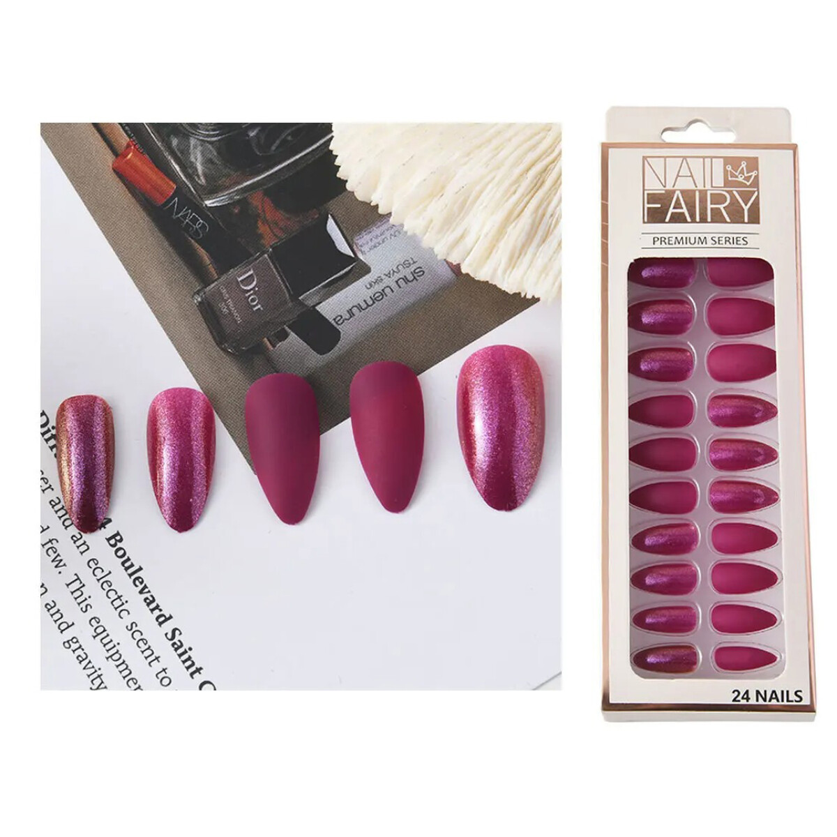 Set De Uñas Postizas Diana Punta Ballerina - Fucsia 