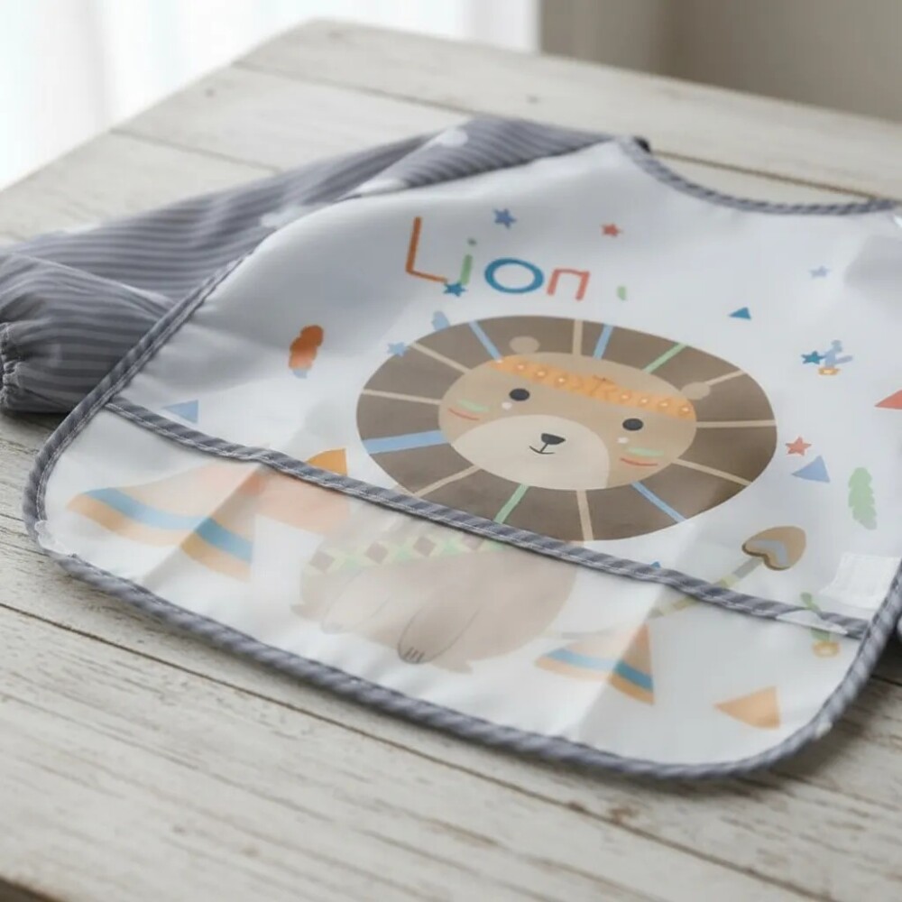 Babero con manga Little Ones leon gris