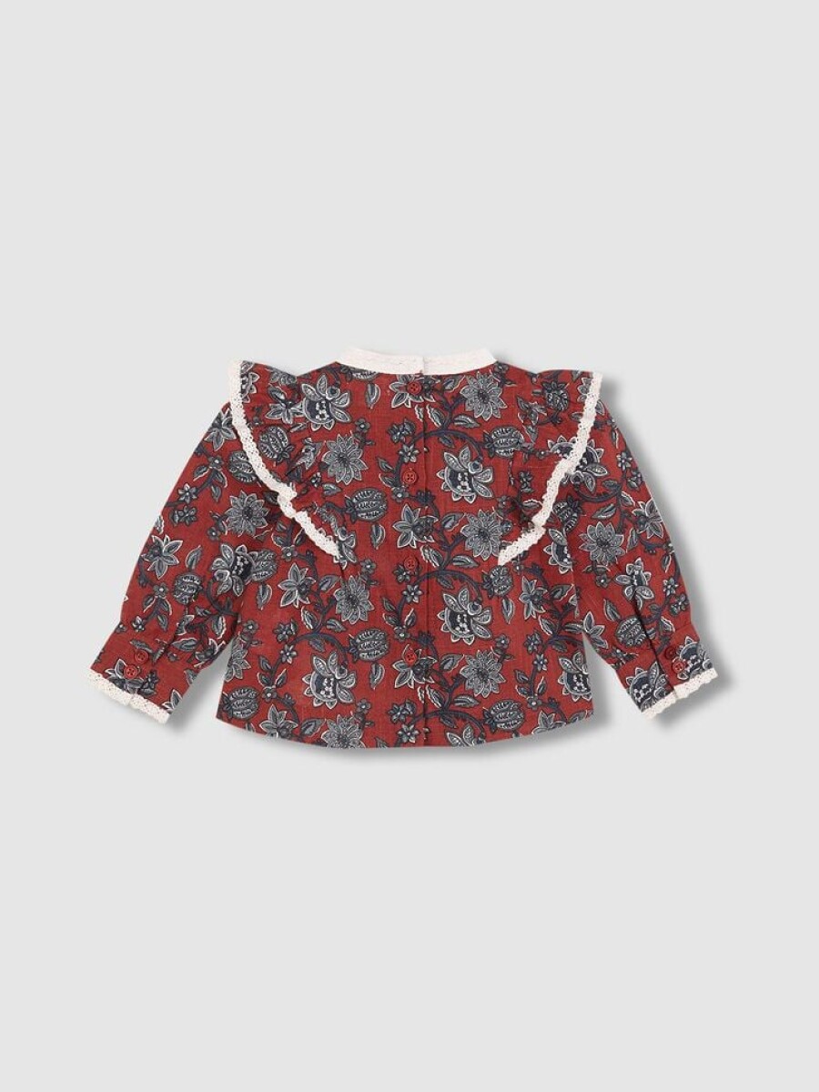 Blusa Con Tiras Bordado Coral Oscuro