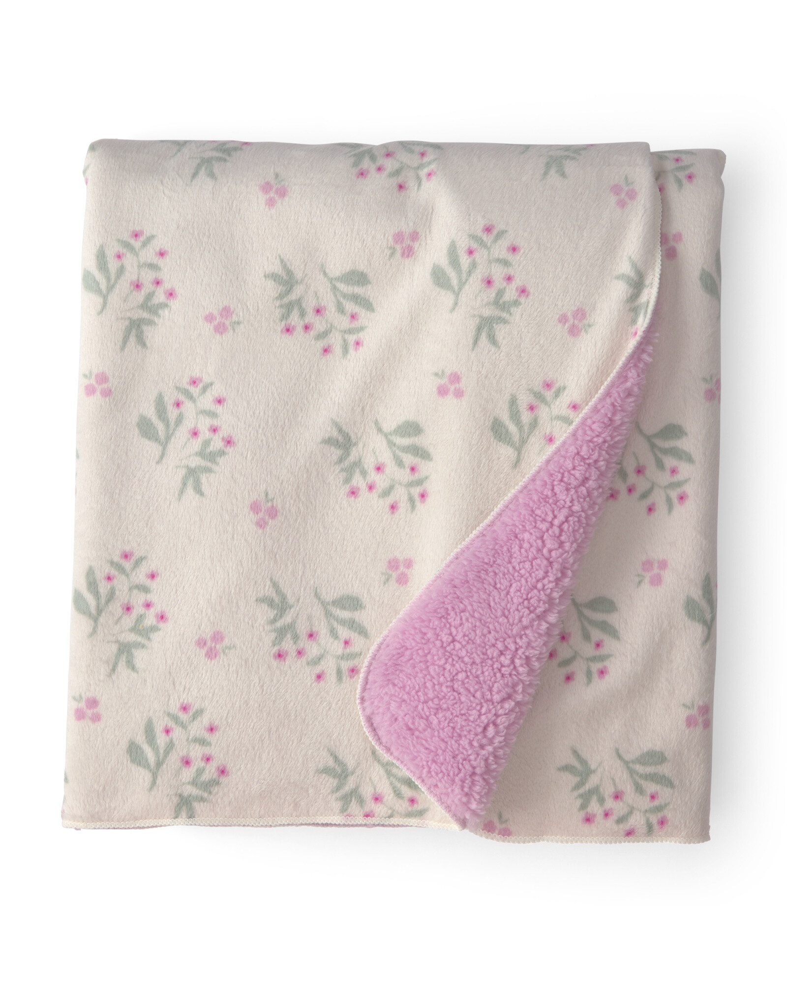 Manta de plush, lila y crema, diseño floral Manta de plush, lila y crema, diseño floral