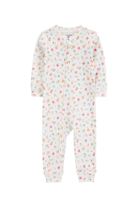 Pijama una pieza de algodón, blanco, diseño floral. Talles 2-5T Pijama una pieza de algodón, blanco, diseño floral. Talles 2-5T