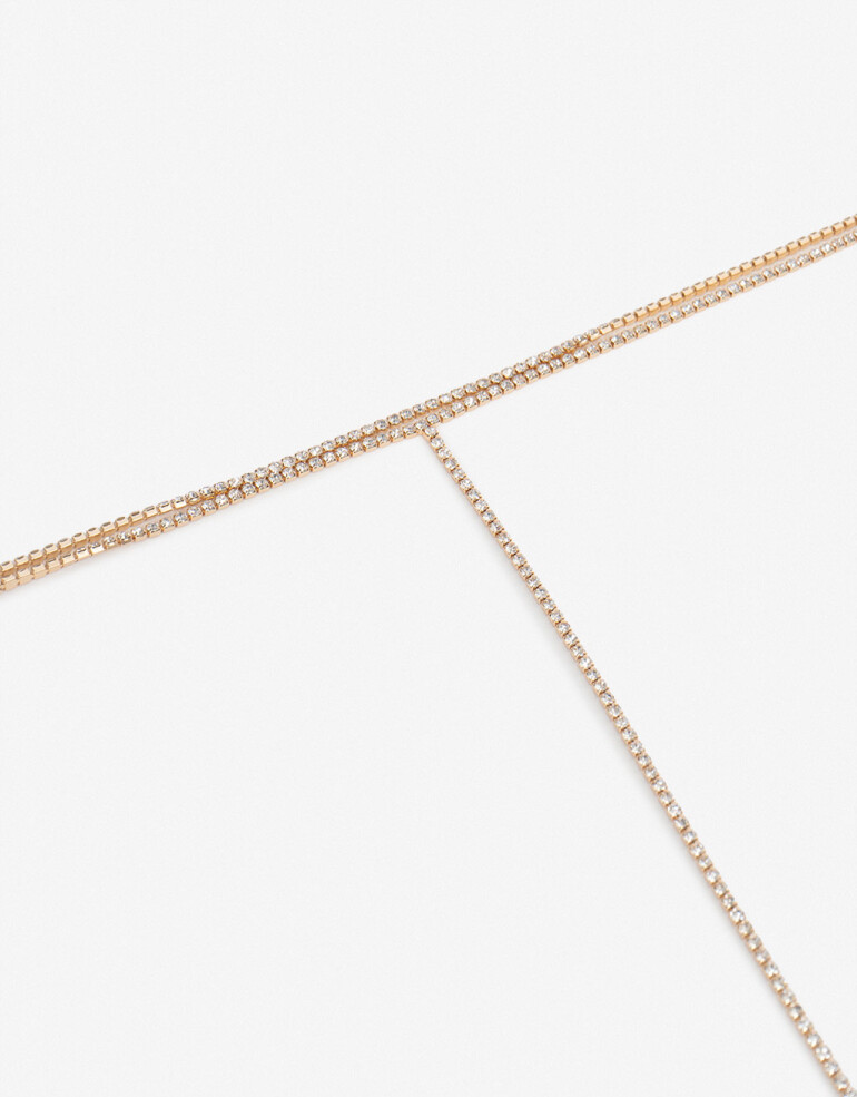 Collares Largos Strass Collar Largo De Strass - Dorado
