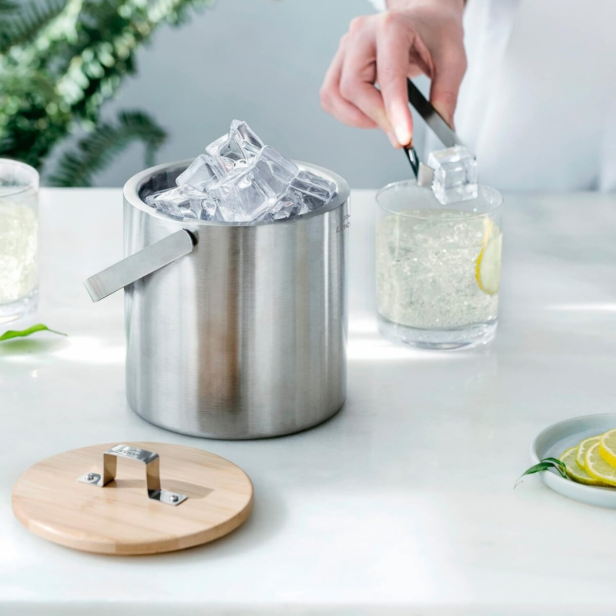 Hielera acero inoxidable con tapa bamboo 