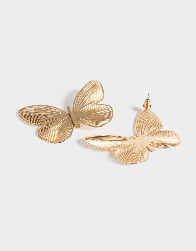 Aros Colgantes Cortos Con Mariposas Aros Con Mariposas - Dorado