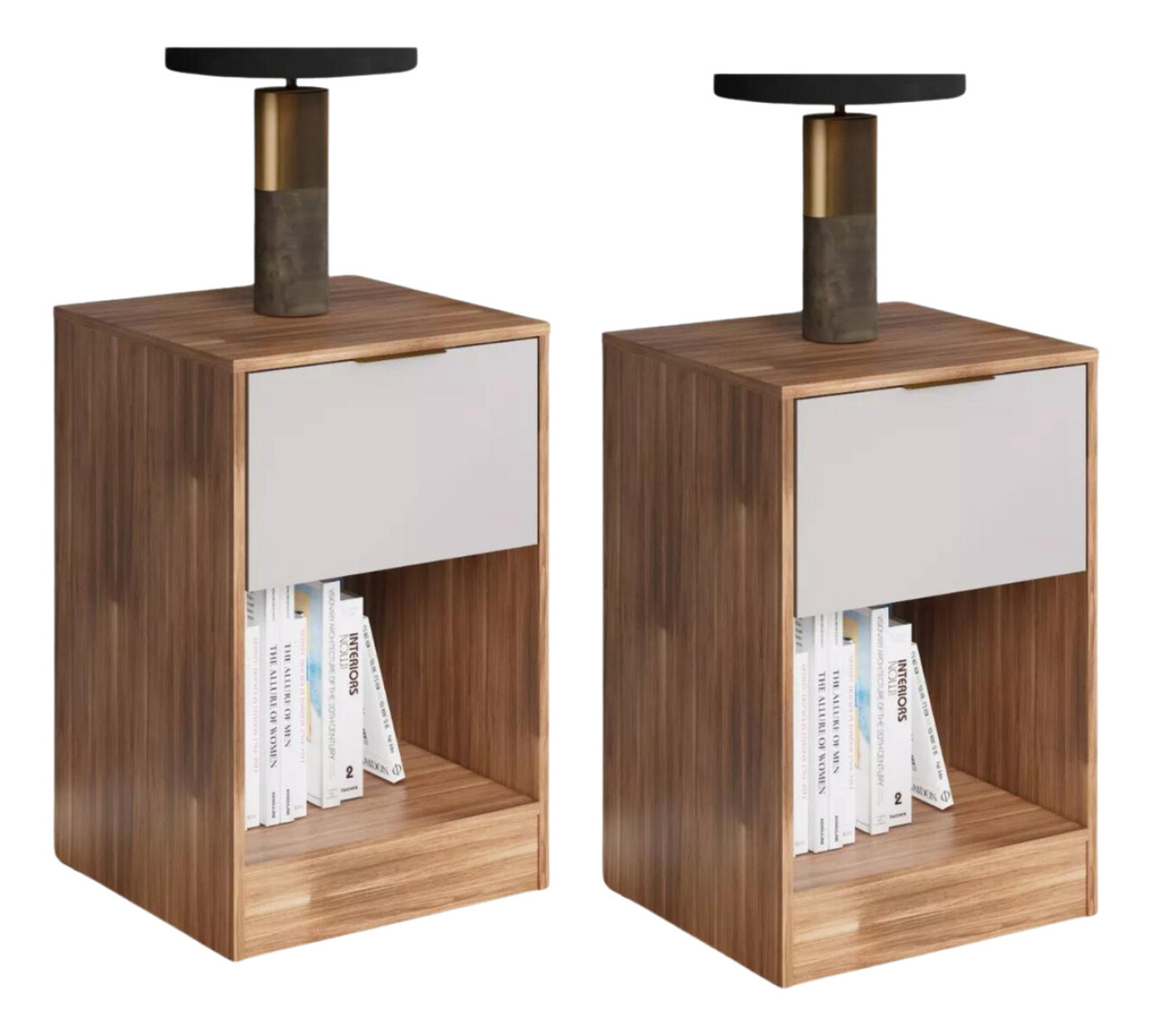 Pack X2 Mesas De Luz Paris Dormitorio Con Cajon Moderna 
