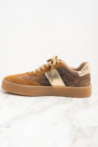 Zapatilla Cuero Combinada Marrón