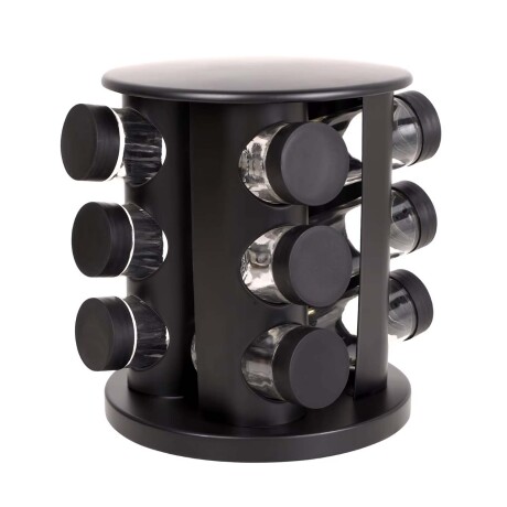 Especiero Giratorio Redondo con 12 Frascos para Condimentos Negro