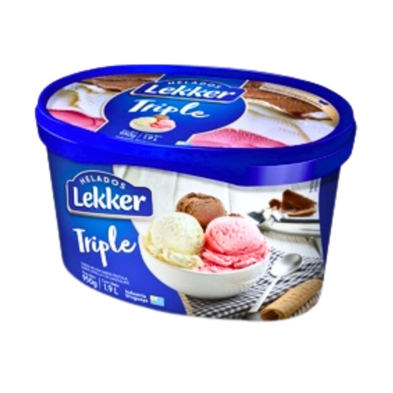 Helado Lekker - 1,9 lt - Frutilla, Crema y Chocolate